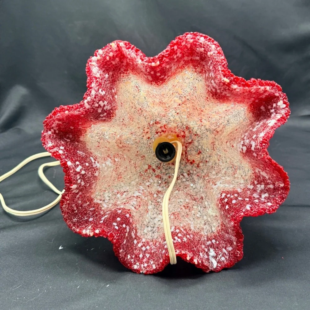 Vintage Popcorn Melted Plastic Doll Lamp Red White Mid Century Kitsch READ